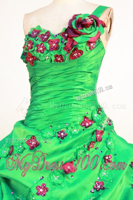 Ruching Single Shoulder Handle Flowers and Tiers Sweet 15 Dresses